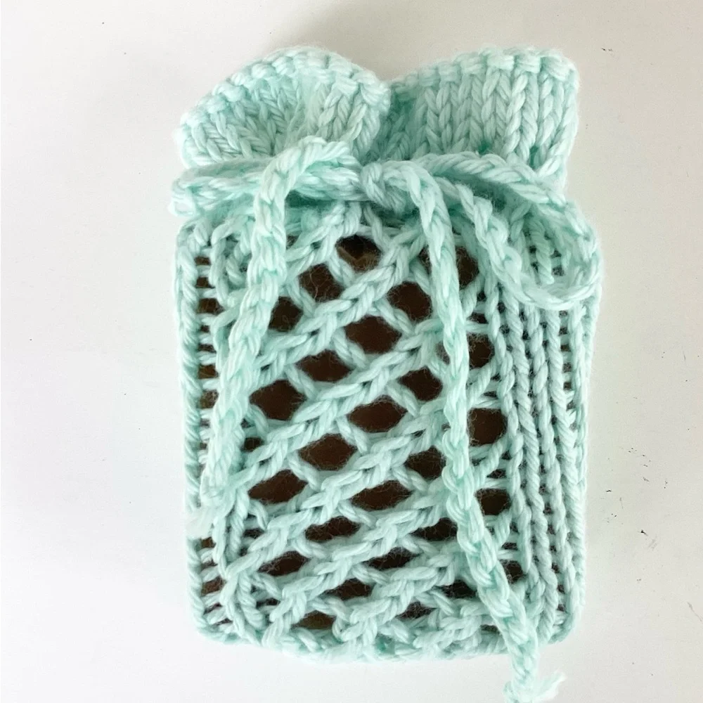Hand Crafted Soap Saver Bag Hair Scrunchy Bath Essential Cotton Mint Green
